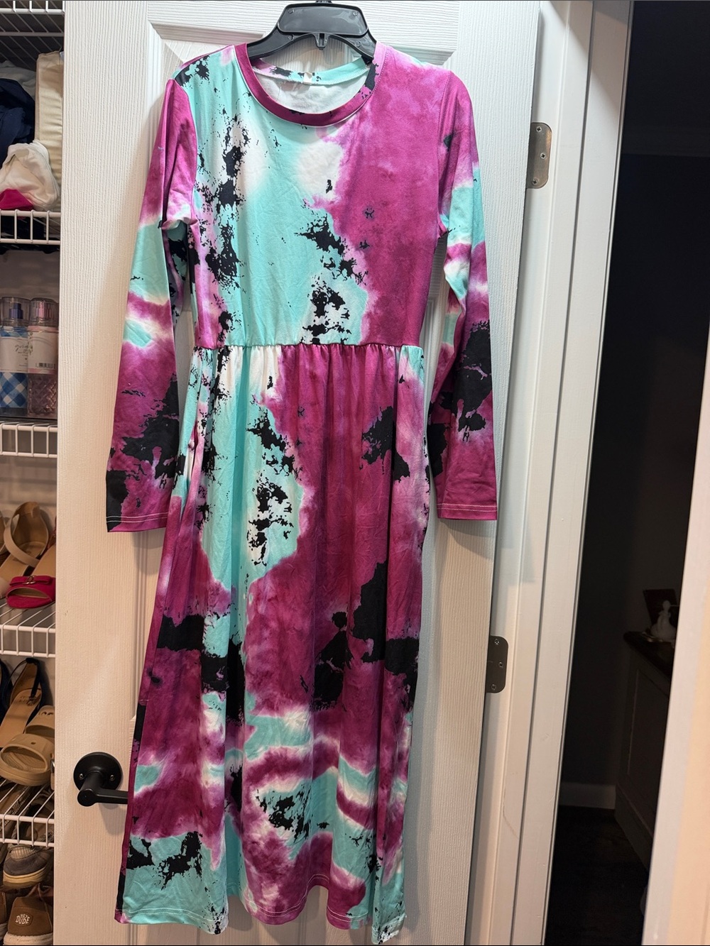 Girls' Long Sleeve Tie-Dye Maxi Dress - Pink & Aqua
